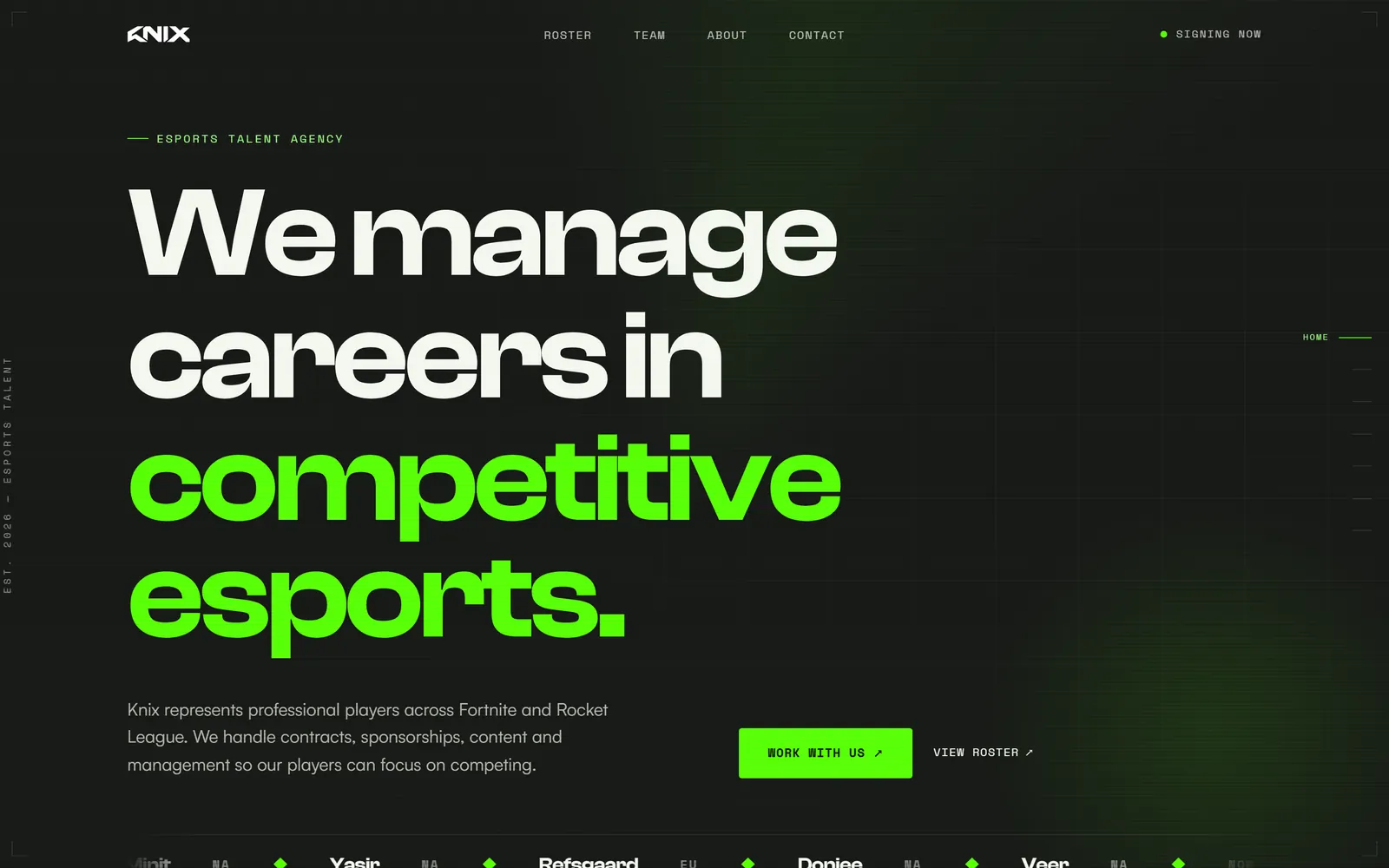 Knix; esports talent agency website